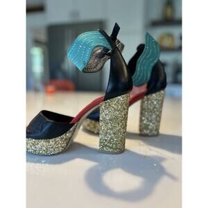Vinci Pera Multicolor Glitter Platform Heel Women Sandal, Size 7‎
